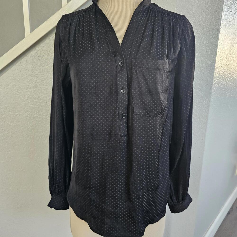 H&M Black Polka Dot Long Sleeve Blouse, Women's Sz 2 - Picture 2 of 11
